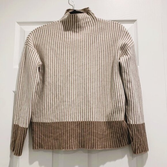 Rachel Zoe Vertical Stripe Mock Neck Taupe Women Sweater - Picture 1 of 3